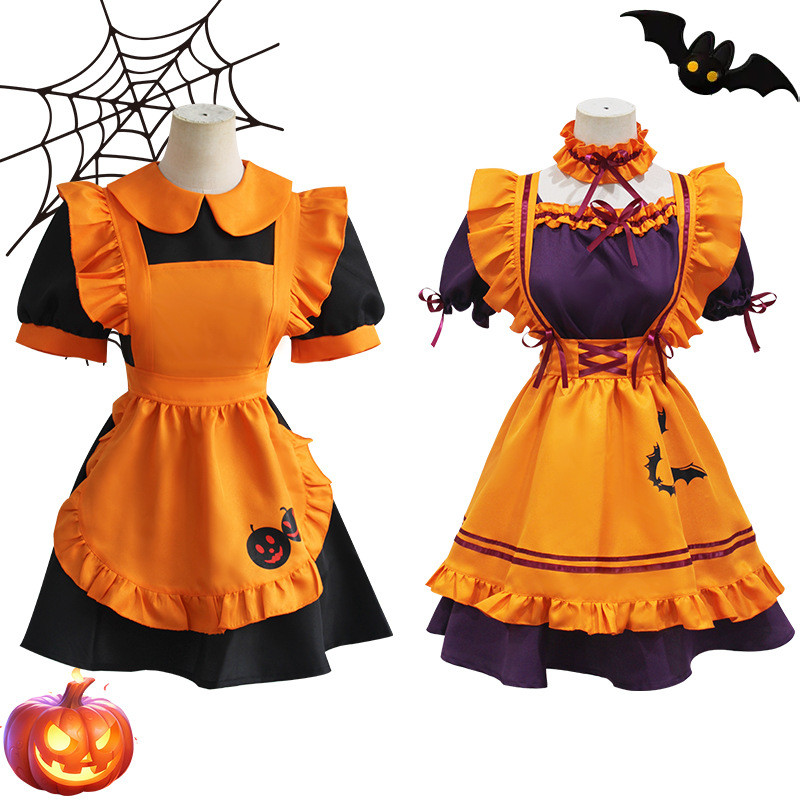 Halloween Costumes - Pumpkin Theme Charming Gothic Maid Outfit Set