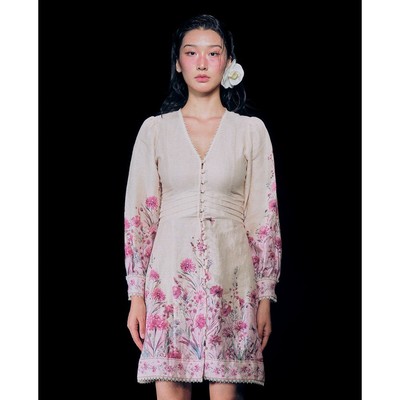 GIGI - Đầm mini cổ V tay dài phối hoạ tiết hoa nữ tính_G2101D242134-82