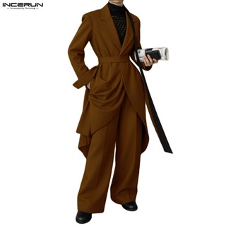  INCERUN Nam Thời Trang Hàn Quốc Blazer Quần Dài Bộ Đồ Hai Mảnh 