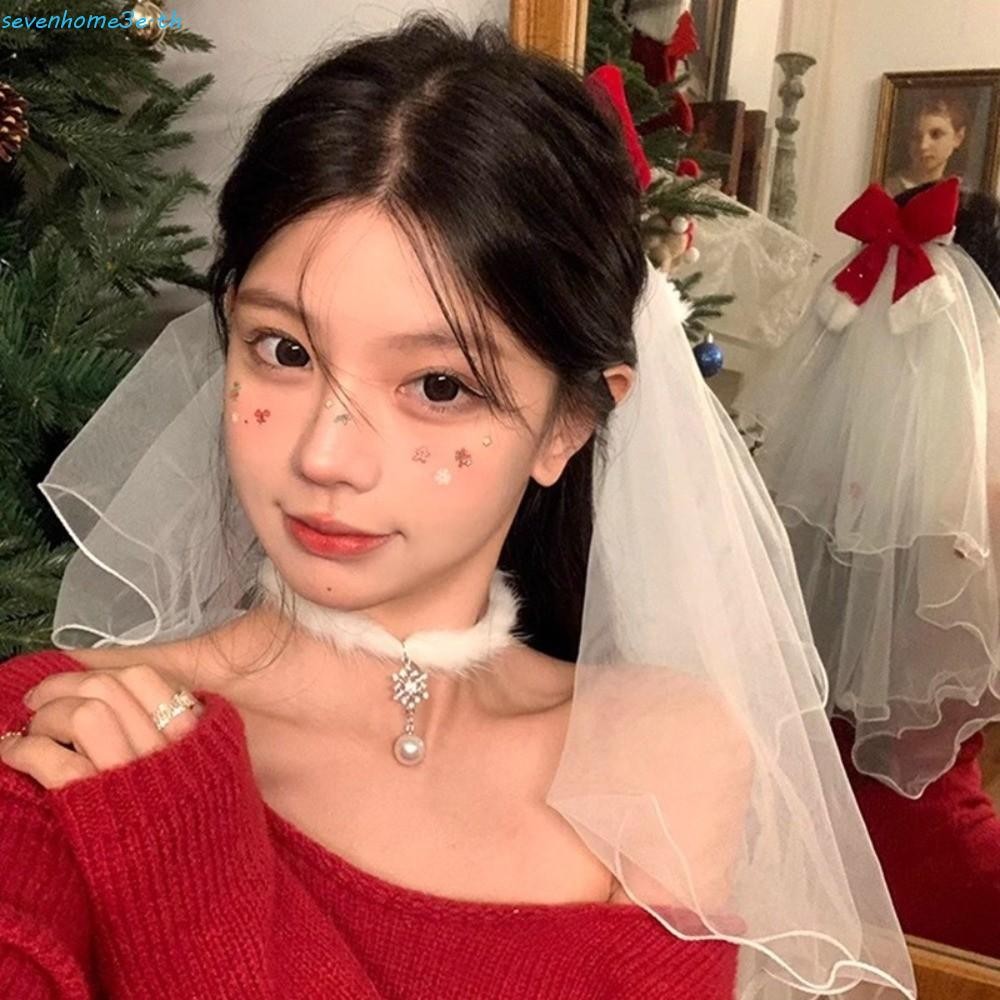 SEVENHOME3E Christmas Head Gauze, Mesh Velvet Christmas Veil Headband, Fashion Head Covering Hair Ba