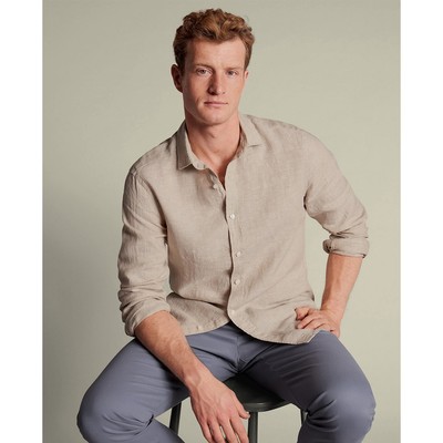 CHARLES TYRWHITT - Áo sơ mi nam cổ bẻ tay dài Pure Linen_CSR2089-OAT