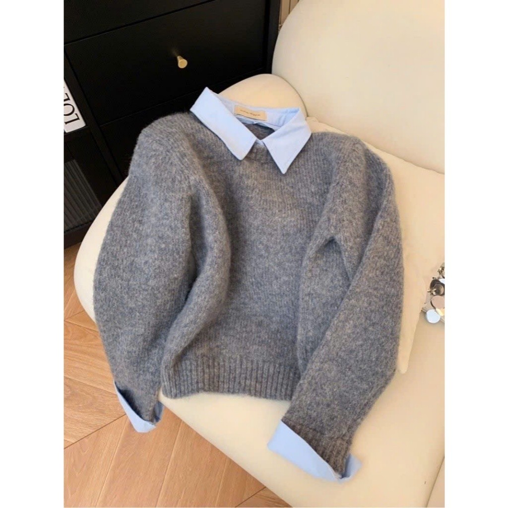 Áo len dệt kim nữ thiết kế phối sơ mi phong cách trẻ trung hàng QCCC HMH SP392 | BigBuy360 - bigbuy360.vn