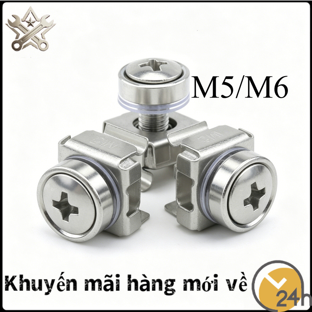 M5/M6 bộ Ốc cài rack inox 304 - ốc rack lắp tủ mạng, tủ rack chuyên dụng【XIN-VN01】