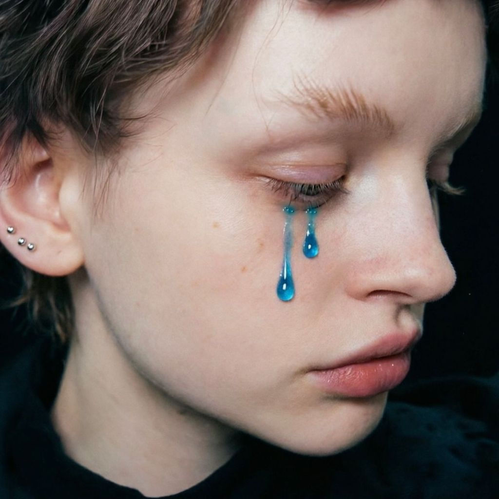 TQ~Blue tear drop eye makeup, face tear drop creative makeup, water drop tear mole makeup, Madonna's