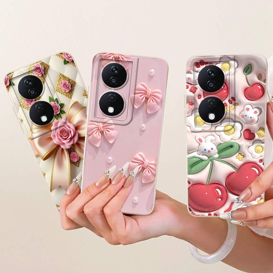 Dành Cho Honor X7b Ốp Lưng CLK-LX1 CLK-LX2 CLK-LX3 Vỏ Silicon Mềm Sơn Nơ Hoa Đẹp Cho Honor 90 Smart 