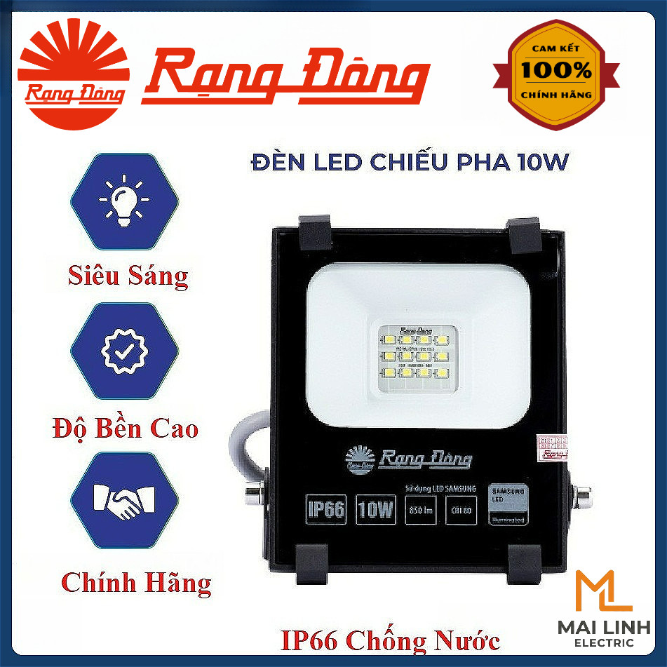 (Rạng Đông) Đèn Led Chiếu Pha 10W - IP66 chống nước ngoài trời -Hàng công trình - Model: CP06/10W