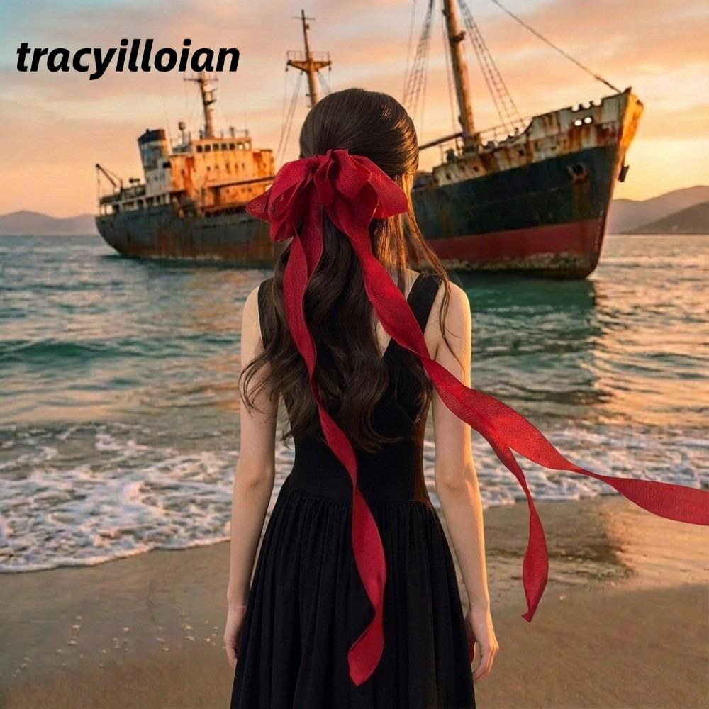 TRACEILLOIAN Nơ Kẹp Tóc, Vintage Quá Khổ Dài Barrette, Phụ Kiện Tóc Lưới Ruy Băng Lưới Barrette Top 