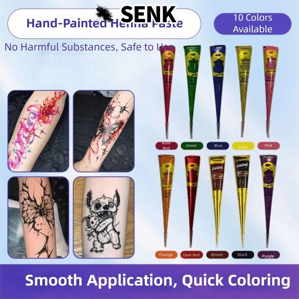 SENK Henna Paste Cone, Kem xăm Henna nâu đen bán vĩnh viễn, Kem xăm Henna Dễ sử dụng Tạm thời Mehndi