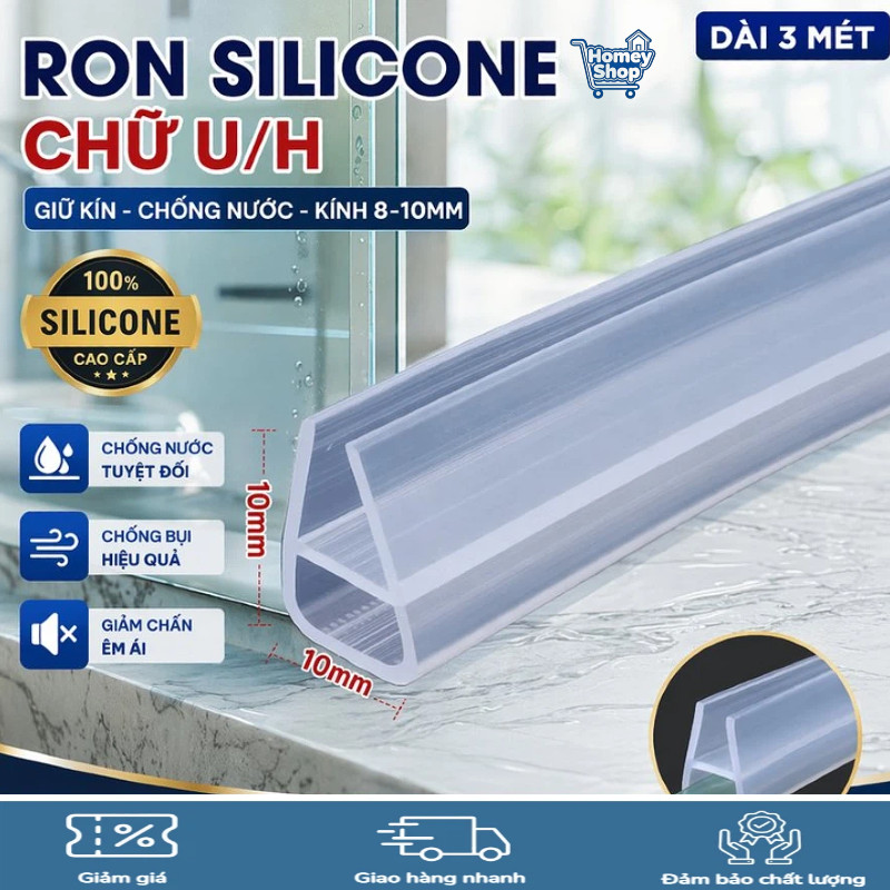 Ron Silicon Cửa Kính Nhà Tắm, 10mm, Chống Ồn, Chống Bụi, Chặn Nước, Trong Suốt, Dán Khe Cửa-HomeySho