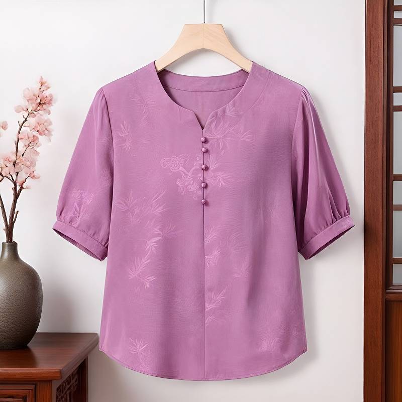 Elegant Half Sleeve Top Women's Thin Western Style Mom T-shirt Small Shirt Middle-Aged Women's Botto