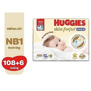 Miếng lót sơ sinh Huggies NB1 108+6 miếng Skin Perfect mới