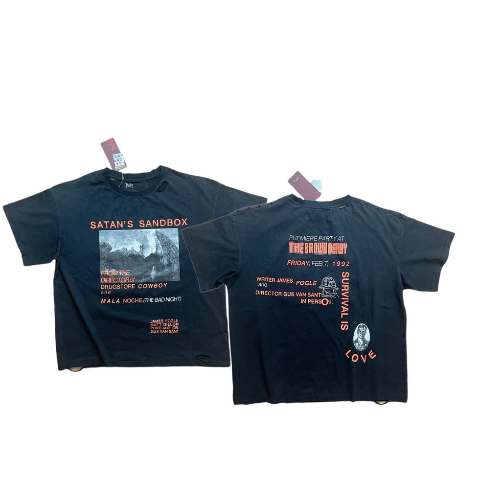 KQG9 Paly Hollywood Washed Print Vintage Distressed Loose Casual Short Sleeve pengiri Same Style T S