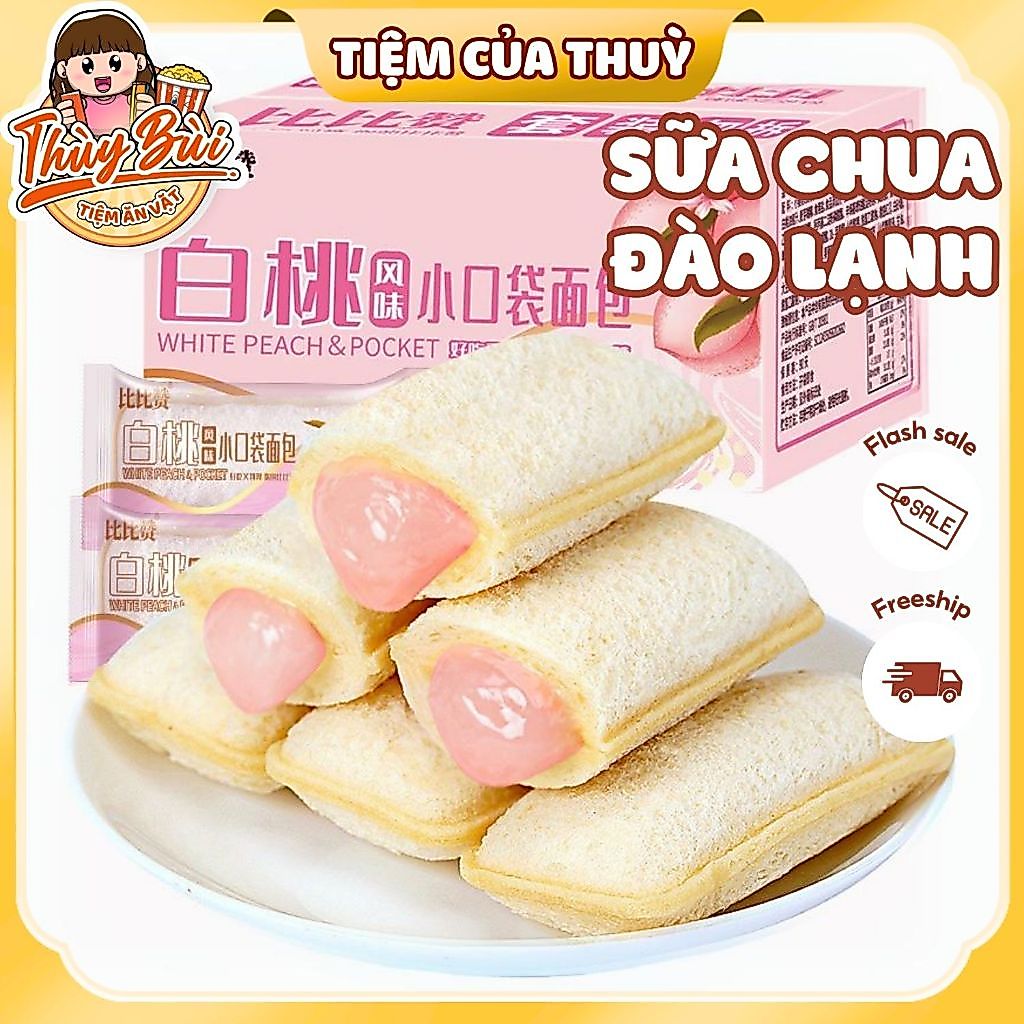 Bánh Sữa Chua Kem Đào Đài Loan Phiên Bản Mới, Bánh Mì Sữa Chua Đài Loan Kem Đào Lạnh,