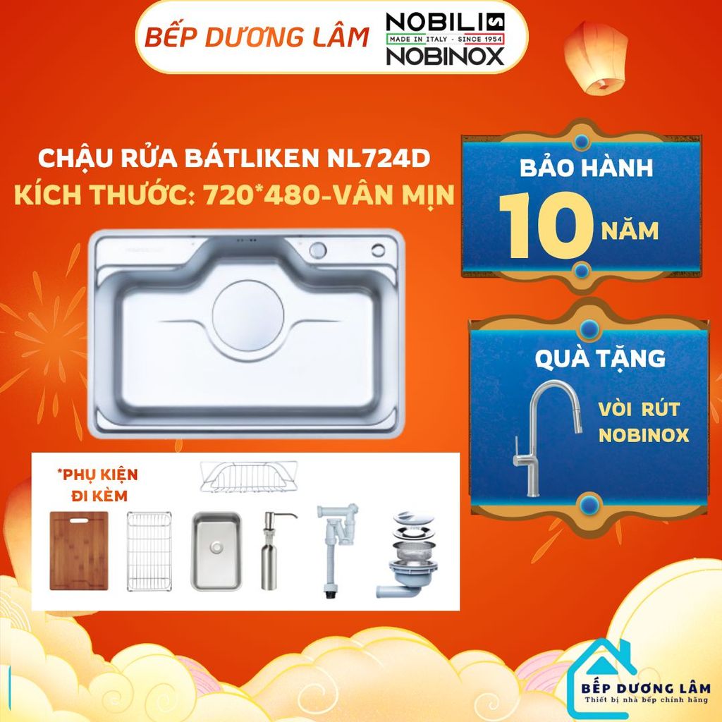 CHẬU RỬA BÁT 1 HỐ NOBINOX LIKEN NL724D | KÍCH THƯỚC 72X48CM | BỀ MẶT MỊN|CAM KẾT CHÍNH HÃNG
