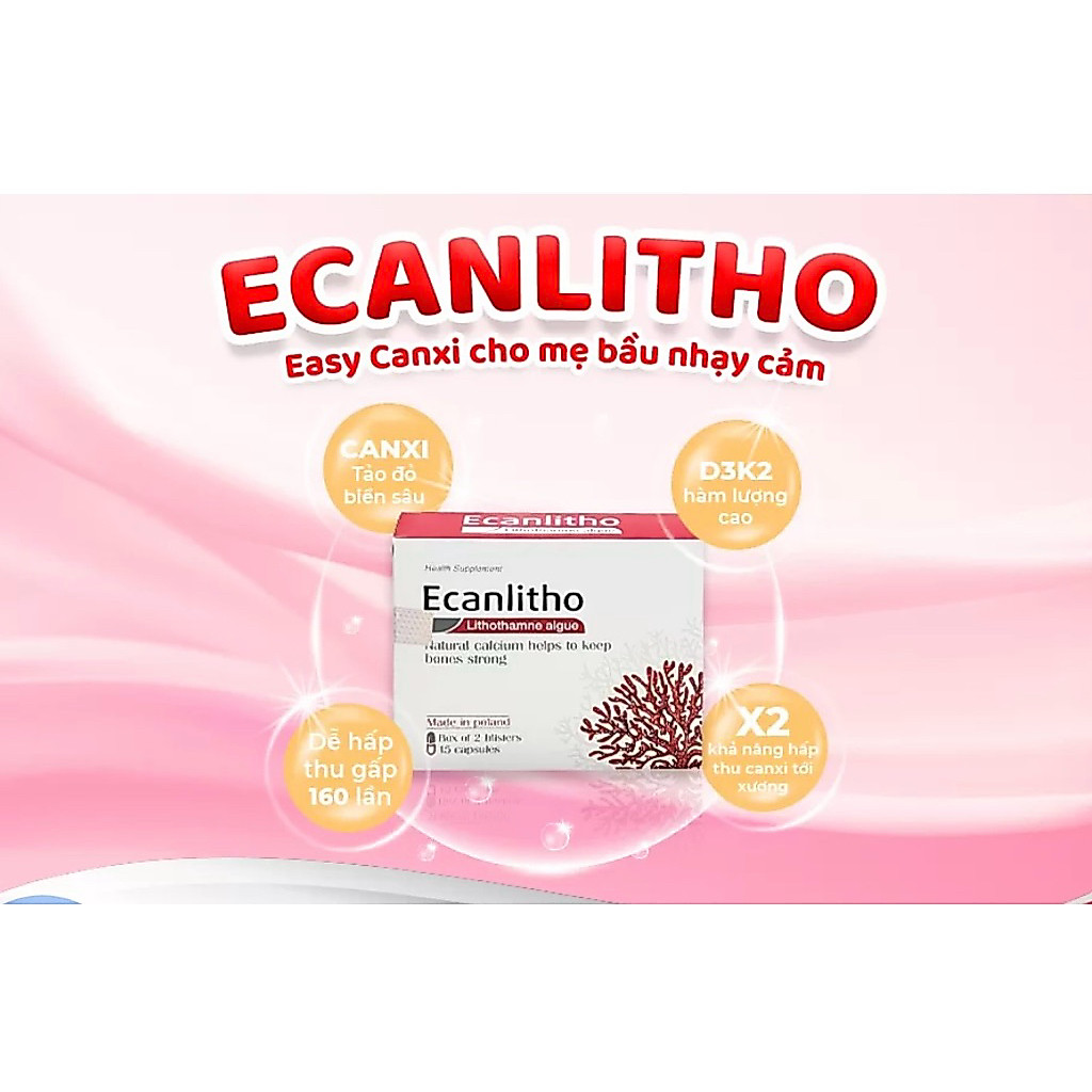 Canxi Ecanlitho Tảo Lithothamnion - hộp 60 viênBổ Sung D3 K2 Giúp Xương Chắc Khỏe Xương | Bảo Vệ Xươ