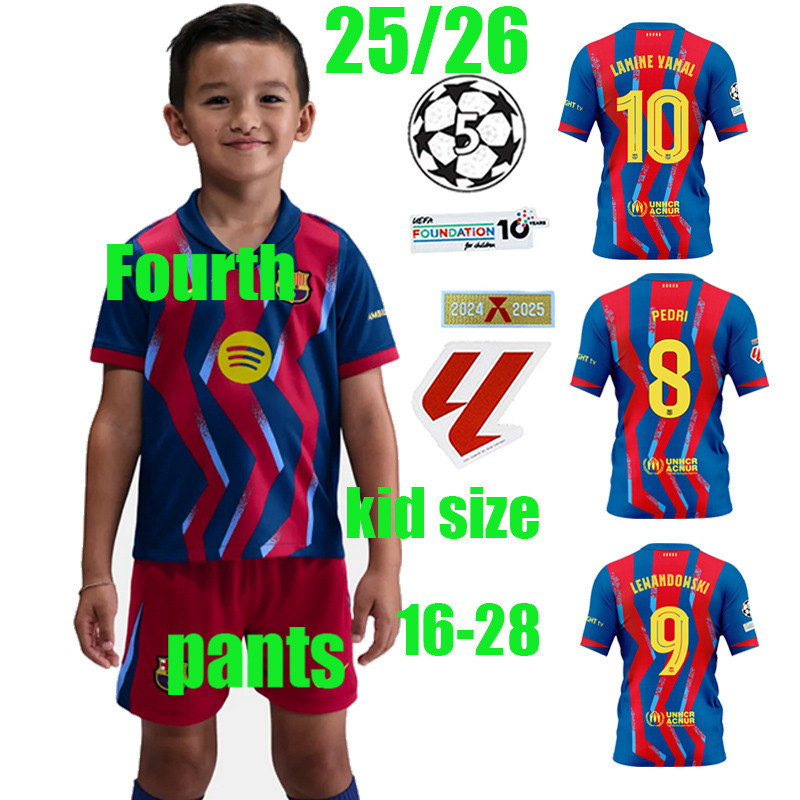 25 / 26 LAMINE YAMAL vải bóng đá BaRceLonas Bộ đồ trẻ em thứ tư (có quần) GAVI RAPHIHA KOUNDE LEWAND