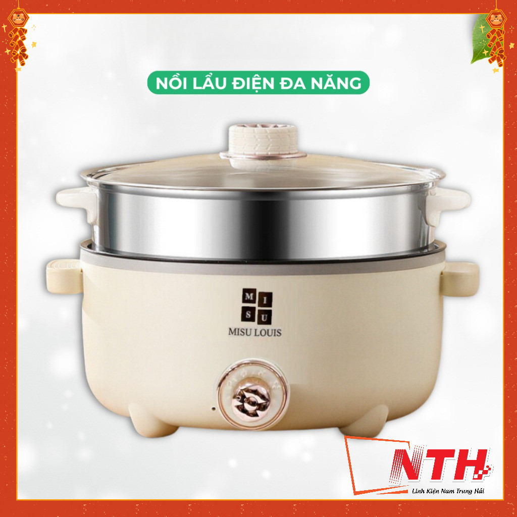 Nồi lẩu điện Misu tặng kèm xửng hấp inox Dung Tích 4L chống dính size 28cm