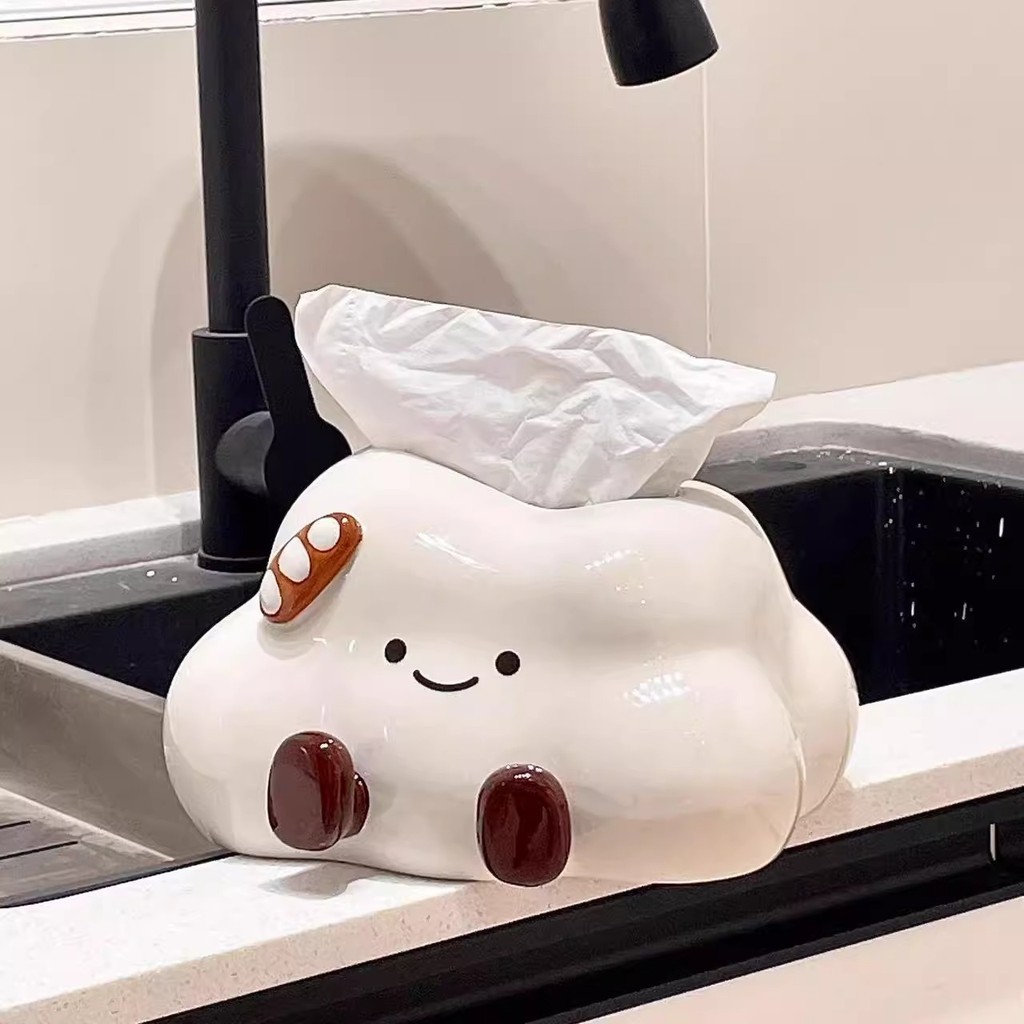 Cute Cloud Shape Ceramic Tissue Box Living Room Coffee Table Ceramic Tissue Storage Box Cartoon Napk