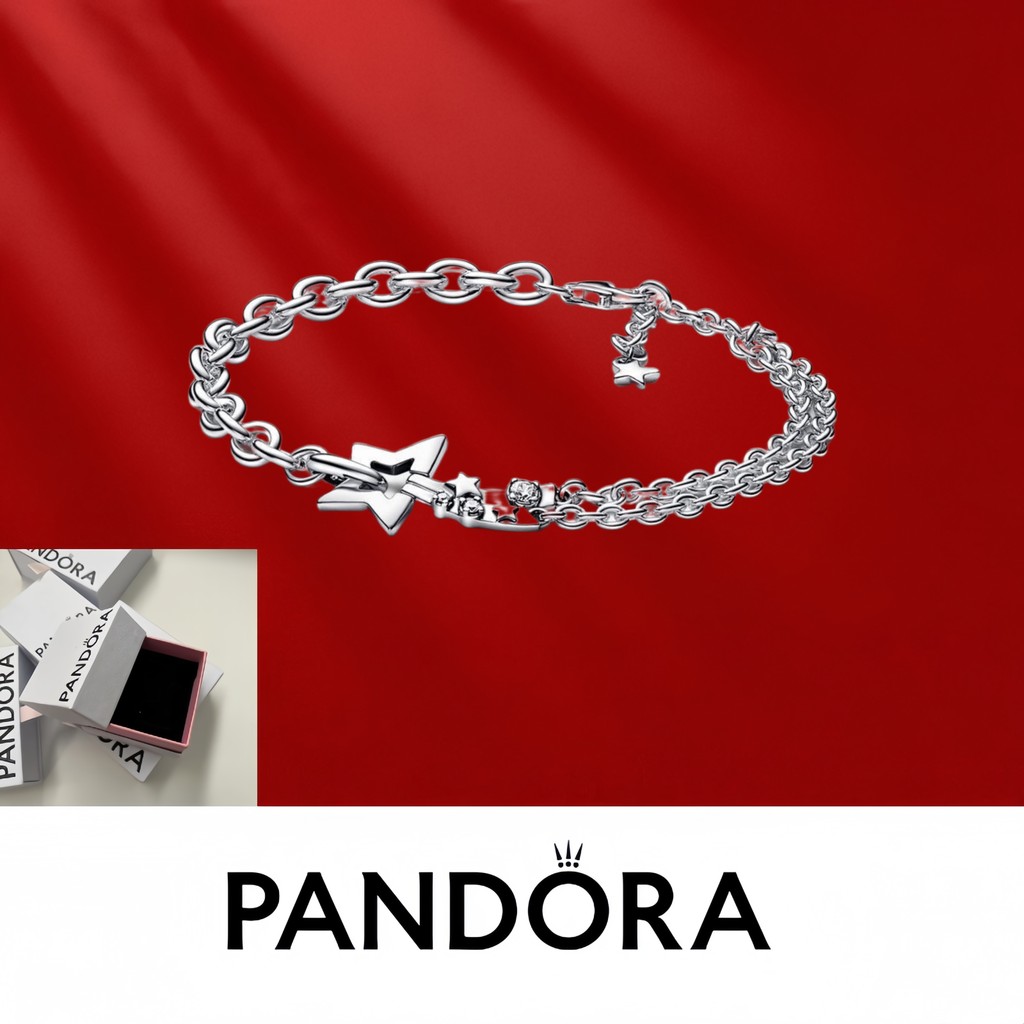 Trang sức bạc Pandora S925 (có hộp đóng gói) Vòng tay chuỗi đôi Shooting Star 592409C01