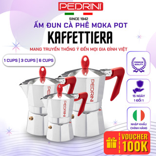 [Voucher 100k] Ấm Pha Cà Phê Kiểu Ý Moka Pot PEDRINI Kaffettiera Bằng Nhôm - Loại 1,2,3,6 Cups - Màu Đỏ