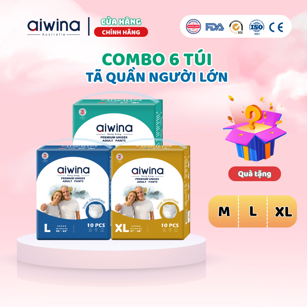[Combo 6 túi] Tã quần người lớn AIWINA siêu thấm hút 6 túi x 10 miếng