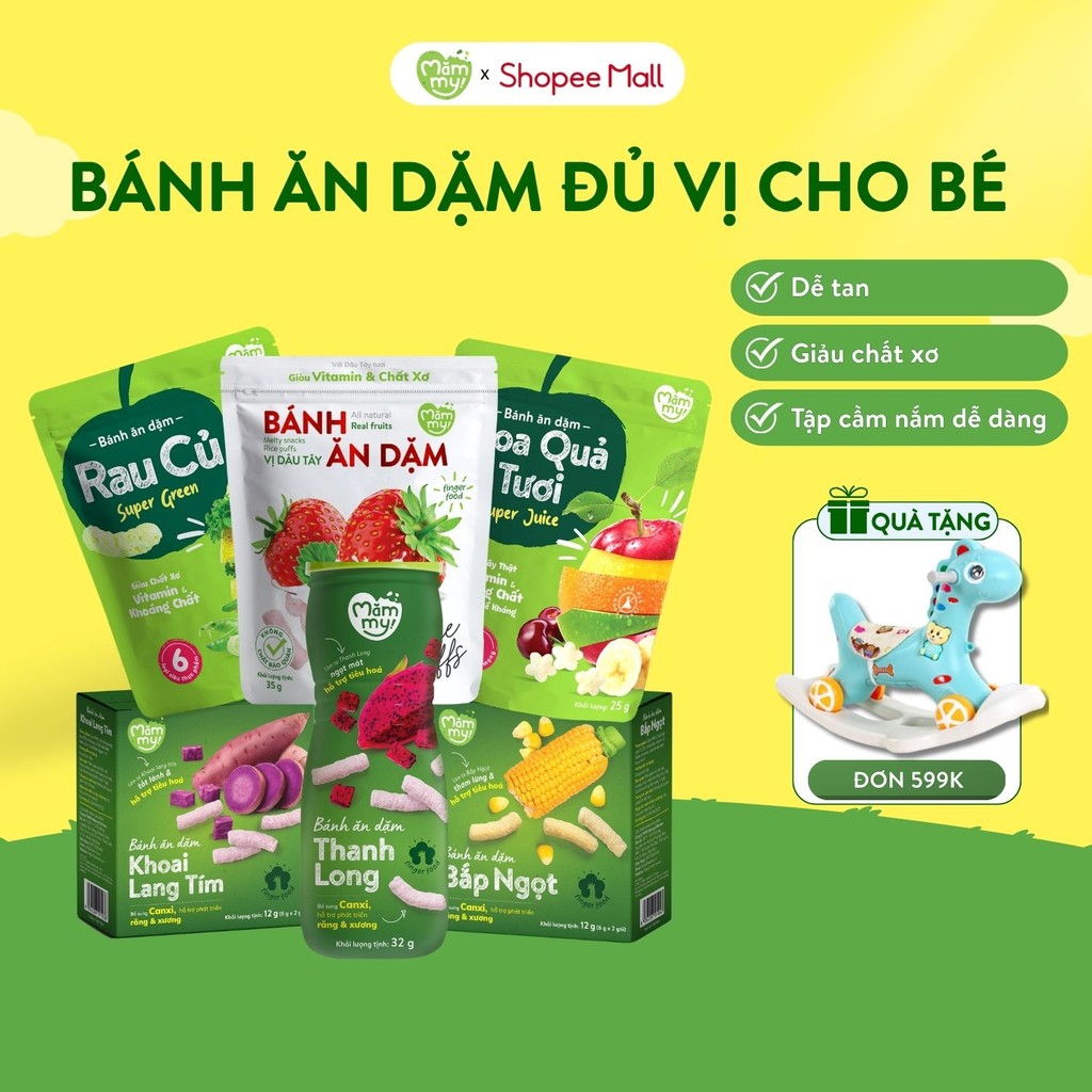 Bánh ăn dặm cho bé Mămmy vị trái cây, rau củ giàu vitamin và chất xơ thiết kế chống hóc cho bé từ 6 