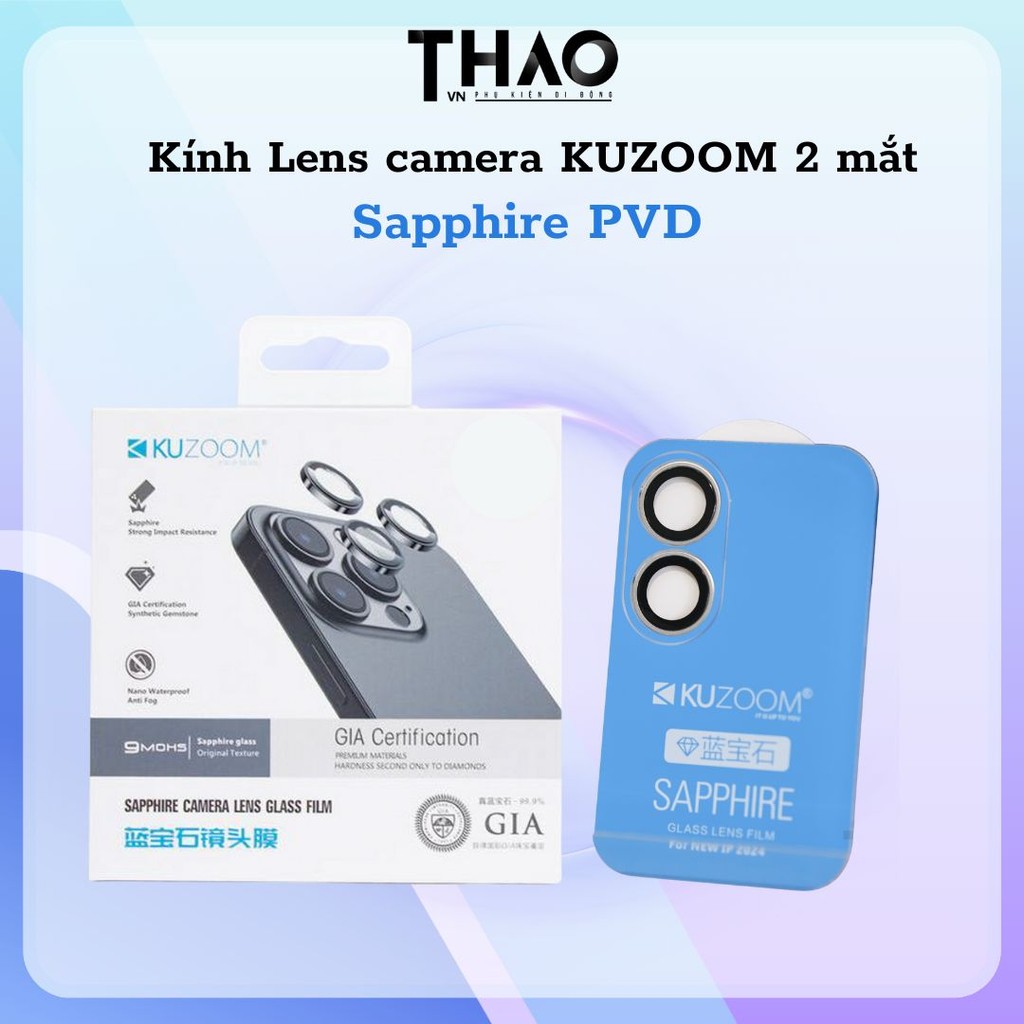 [Sapphire 2 tầng] Kính Lens bảo vệ camera Kuzoom 2 mắt SAPPHIRE PVD dành cho iP, hỗ trợ bảo vệ camer