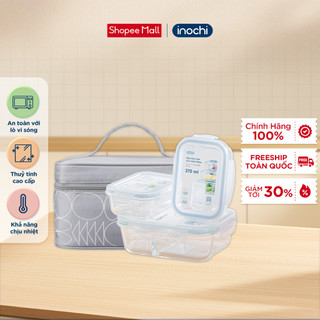  Bộ 3 hộp thuỷ tinh chữ nhật Nikko Inochi kèm túi giữ nhiệt Yoshino thủy tinh cao cấp  giao màu ngẫu nhiên  