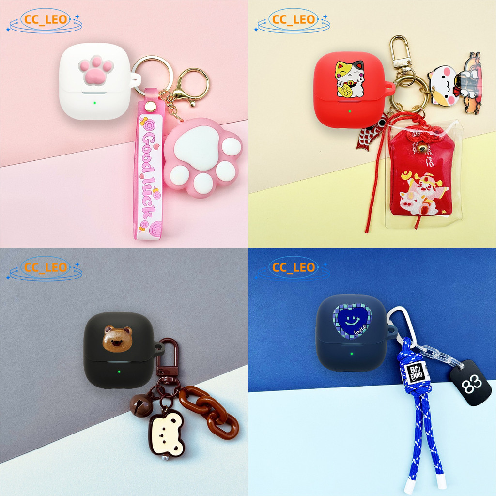 For Baseus Bass BS1 NC Case Cartoon Piggy Keychain Cute Bear Pendant Silicone Soft Shell Suitable fo