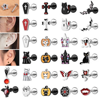  Bông tai thép không gỉ 6mm 8mm - Phù hợp piercing môi và mũi màu đỏ đen bí ngô 