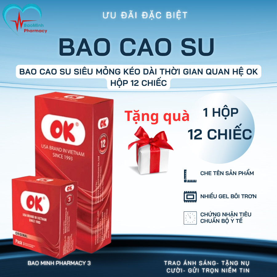 Bao cao su siêu mỏng kéo dài thời gian quan hệ ok hộp 12 chiếc