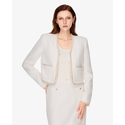 GIGI - Áo khoác tweed nữ cổ tròn tay dài phối viền_G1603O252617-00