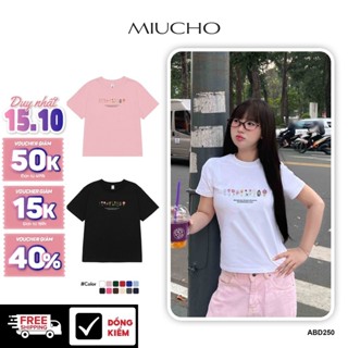 Áo baby tee ABD250 in hoa nhí xinh xắn Miucho vải cotton cổ tròn in graphic
