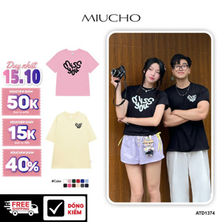 Áo Thun Đôi Baby Tee Form Rộng MIUCHO Cotton Co Giãn Thoáng Mát Cổ Tròn In Mix Trái Tim 1374