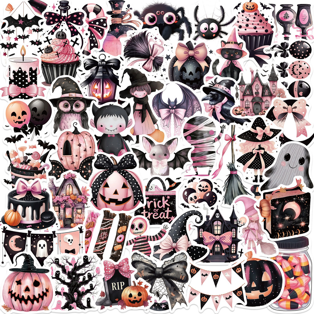 Bộ 50 Hoạt Hình Đen Hồng Halloween Doodle Dán DIY Halloween Halloween Trang Trí