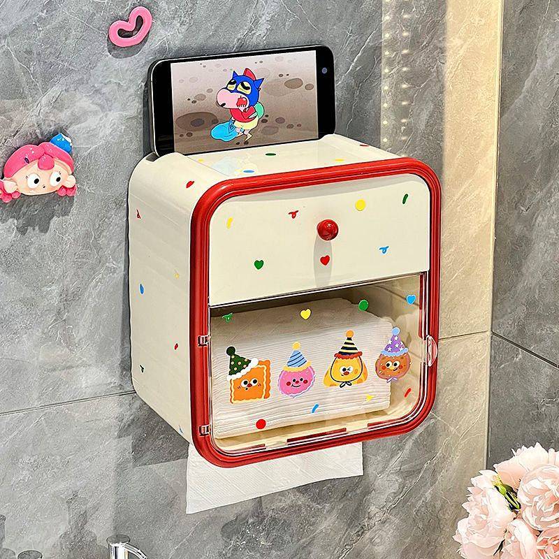 Toilet Toilet Paper Box Cute Free Punch Tissue Box Wall-Mounted Tissue Box Roll Paper Waterproof Toi