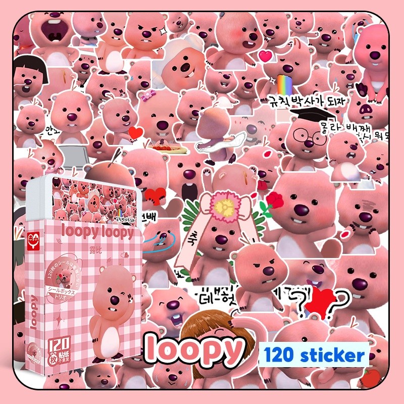 Hộp nhựa 120 miếng hình dán Sticker LOOPY (không trùng nhau)