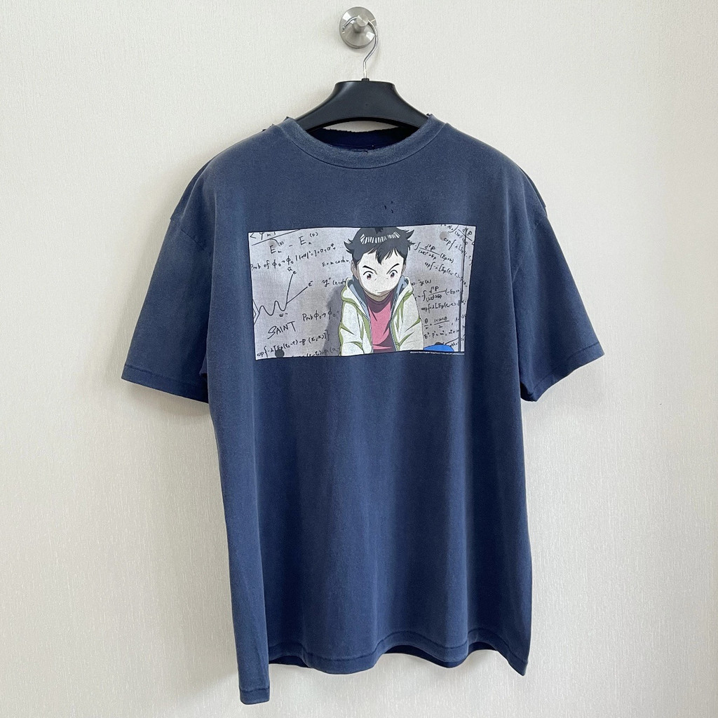 W07F Saint Michael x Pluto pluto Collaboration short-sleeve shirt for men and women, vintage distres