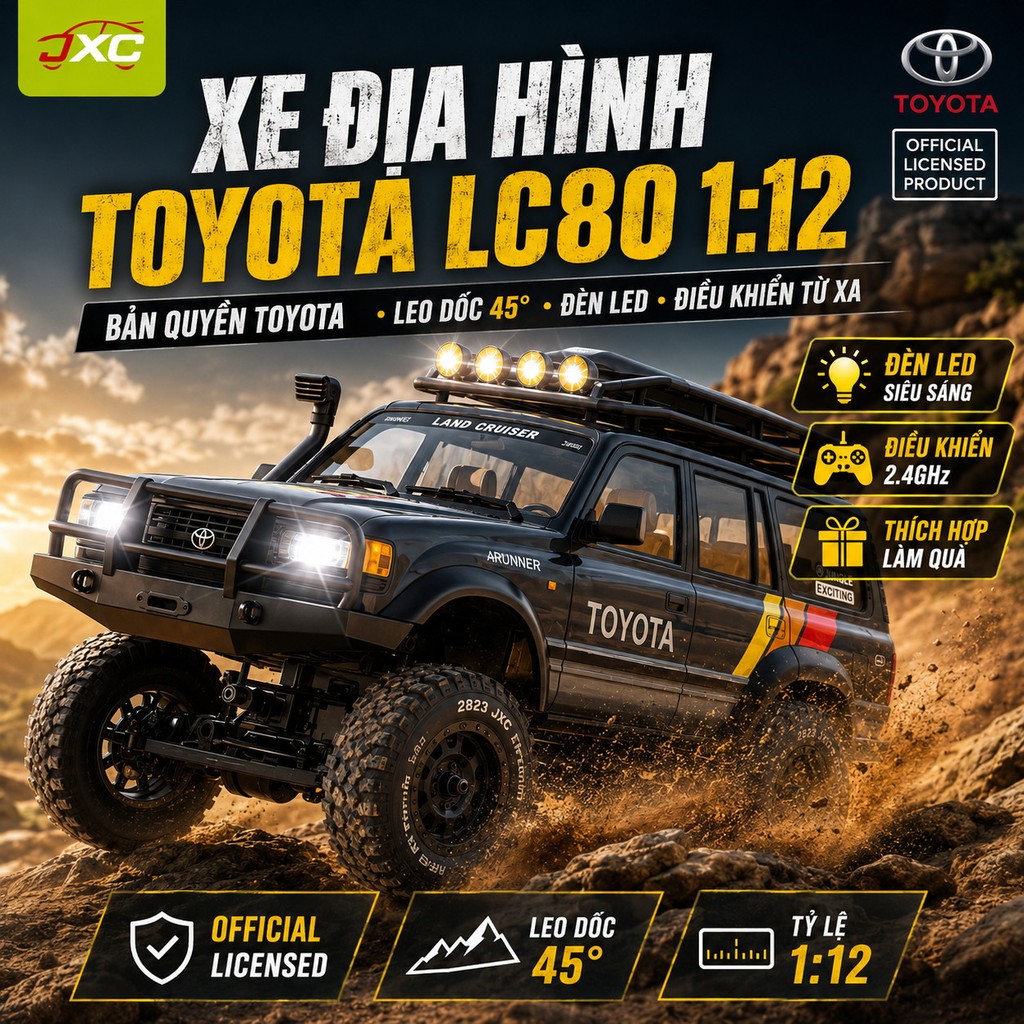 Xe Đồ Chơi Offroad RC 1:12 JXC 5826 Toyota LC80 4WD 2.4G Chống Nhiễu Chạy Địa Hình Đá Cát