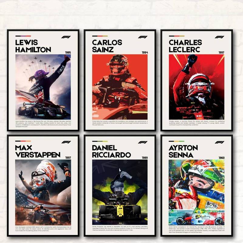 F1 Driver Canvas Wall Art Set Hamilton Verstappen Leclerc Senna Poster Dành Cho Người Hâm Mộ Trang T