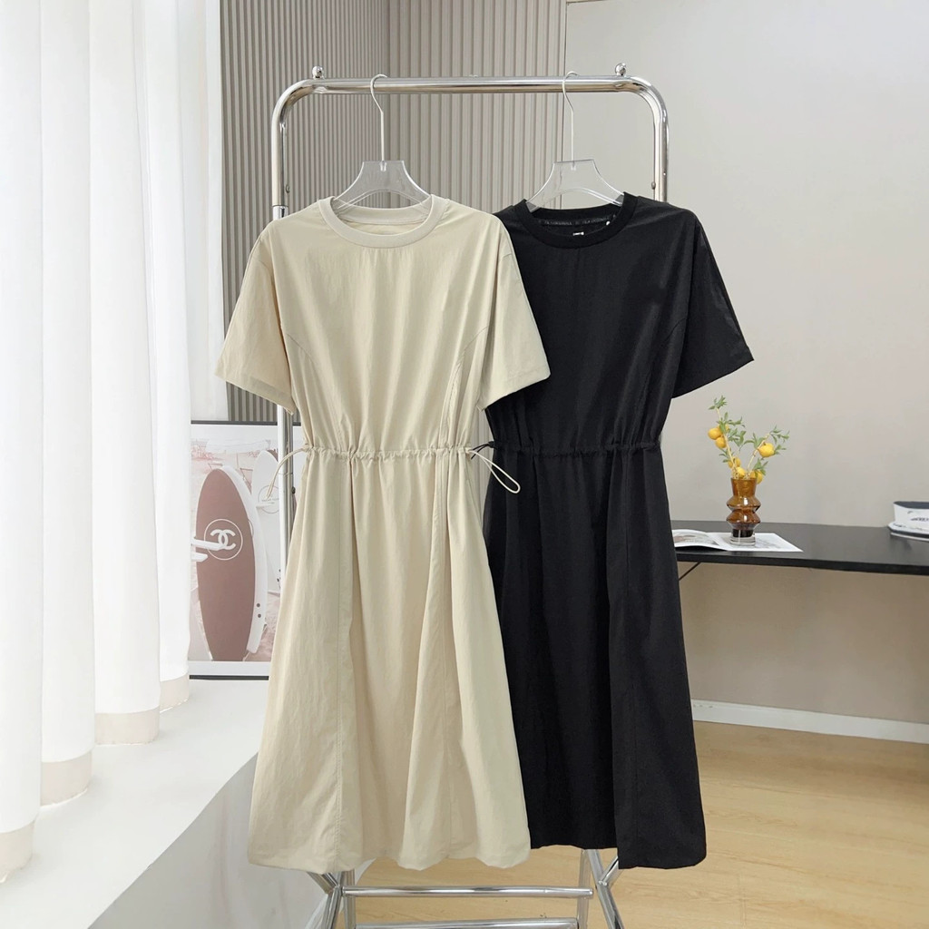 VU3Y Feijia Simple Small-Collar Waist-Cinching Dress Women's loose-fitting, breathable, slimming cas