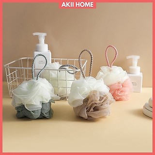 Bông tắm tròn phối màu tạo bọt siêu mềm tẩy tế bào chết akii home
