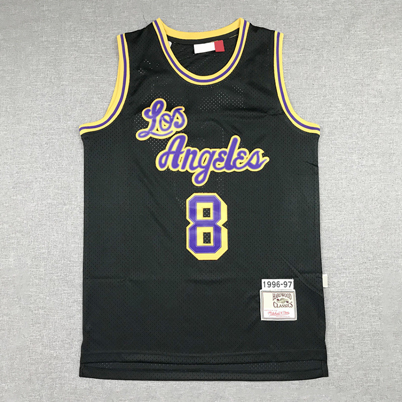Áo Bóng Rổ Lakers MN Retro Thêu Áo Thể Thao Lakers 8LOS Đen Retro Vàng Nhãn Kobe