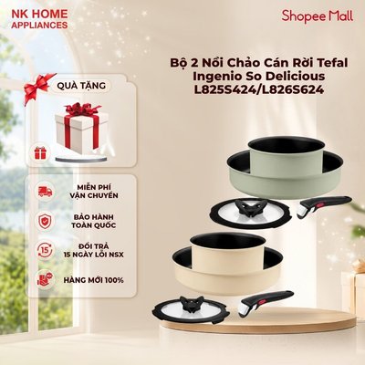 Bộ 2 Nồi Chảo Cán Rời Tefal Ingenio So Delicious L825S424/L826S624 - Xanh lá/Vanila  | BH Chính Hãng