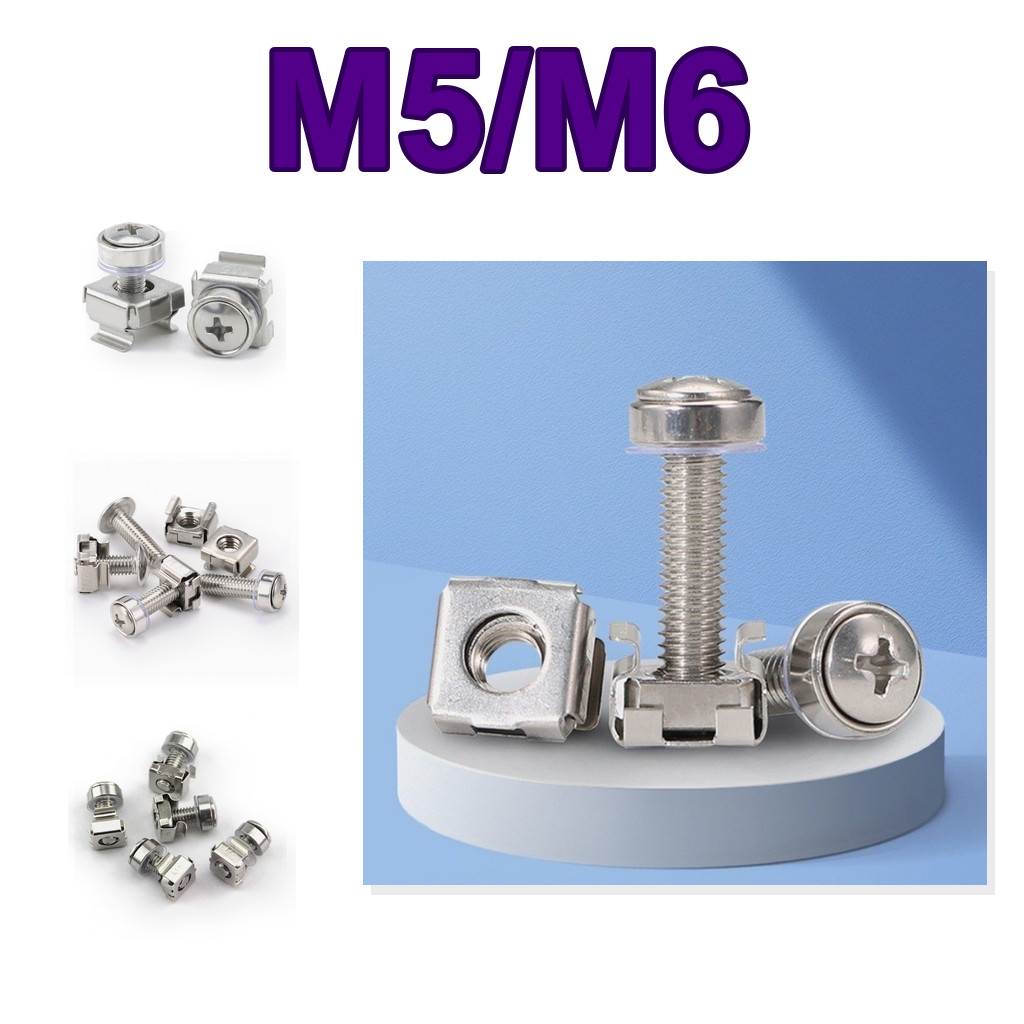 M5/M6 bộ Ốc cài rack inox 304 - ốc rack lắp tủ mạng, tủ rack chuyên dụng 【LXZ-V1 】