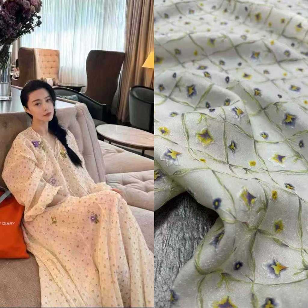 Hàng rào hàng rào Hoa | Quạt Bingbing Cùng Phong Cách 19 Mẹ Sijin Jacquard Tràng Hoa Crepe Vải Xoay 