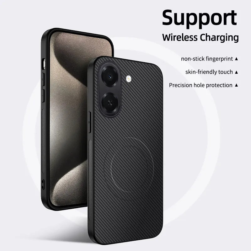 Ốp Họa Tiết Sợi Carbon Cho Huawei Honor X7e X7E Sạc Không Dây Từ Tính Matte Silicon Ốp điện thoại Ch