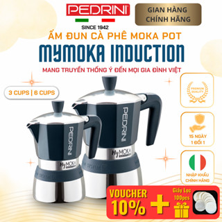 [Voucher 10%] Ấm Bình Pha Cà Phê Moka Pot Kiểu Ý PEDRINI MyMoka Induction - Dùng Trên Bếp Từ - Loại 3 Cups, 6 Cups