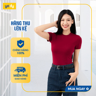   Áo thun t-shirt nữ YODY trơn basic cổ tròn dáng croptop năng động thoáng mát WCTS25S183