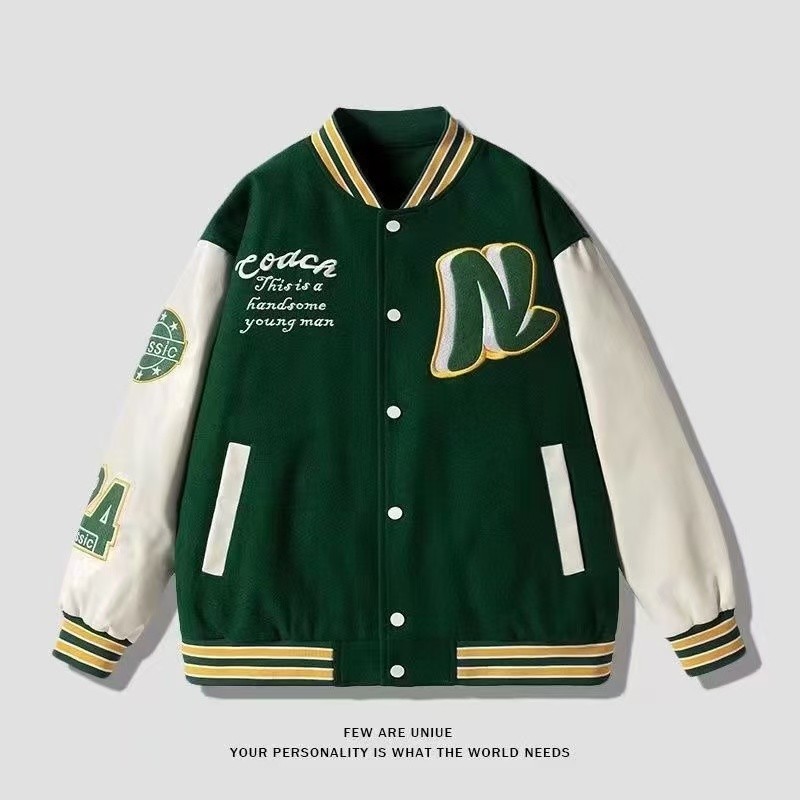 Áo khoác đồng phục bóng chày Retro American Street Loose Couple Wear Áo khoác thêu